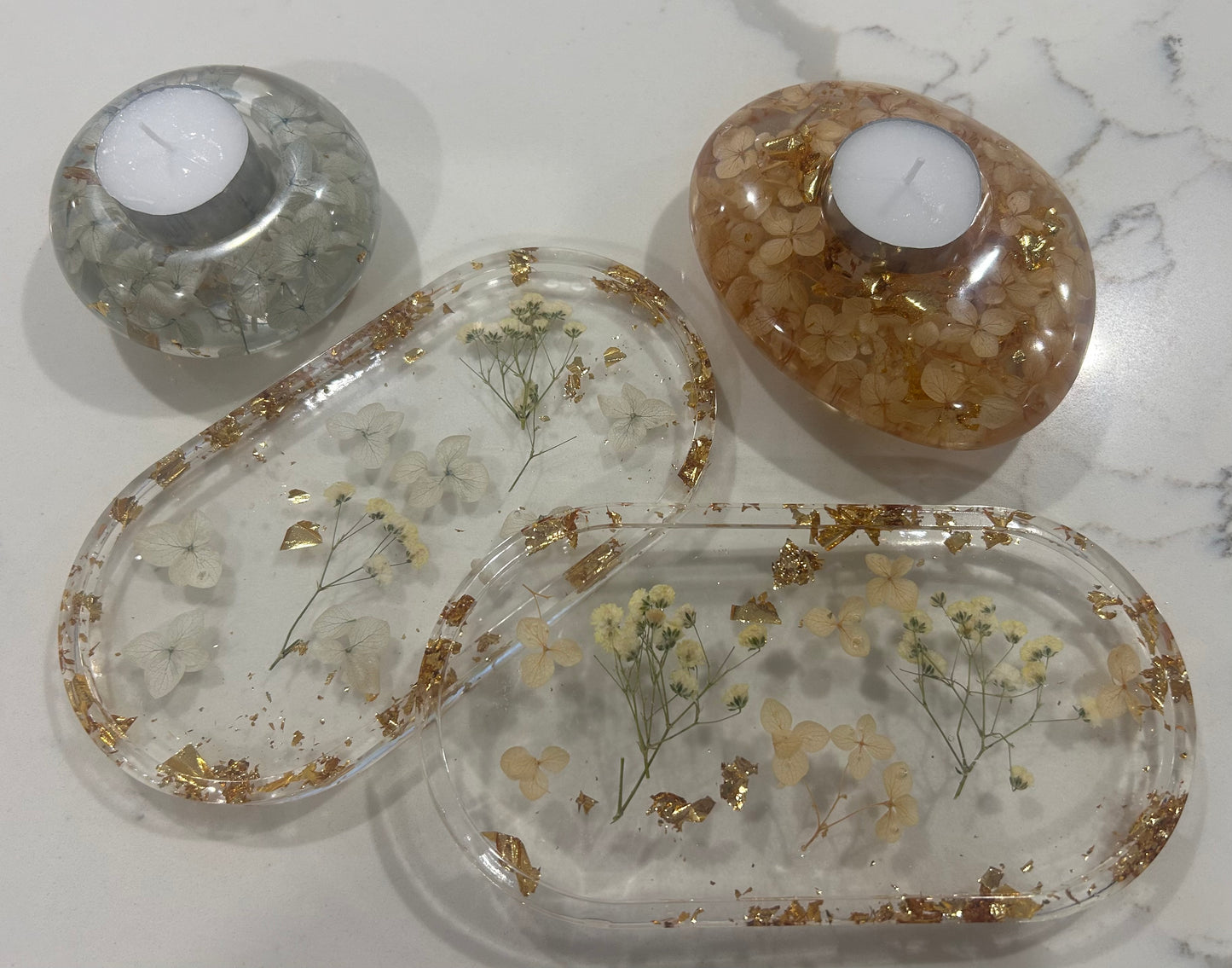 Trınket tray and candle holders preserve flowers