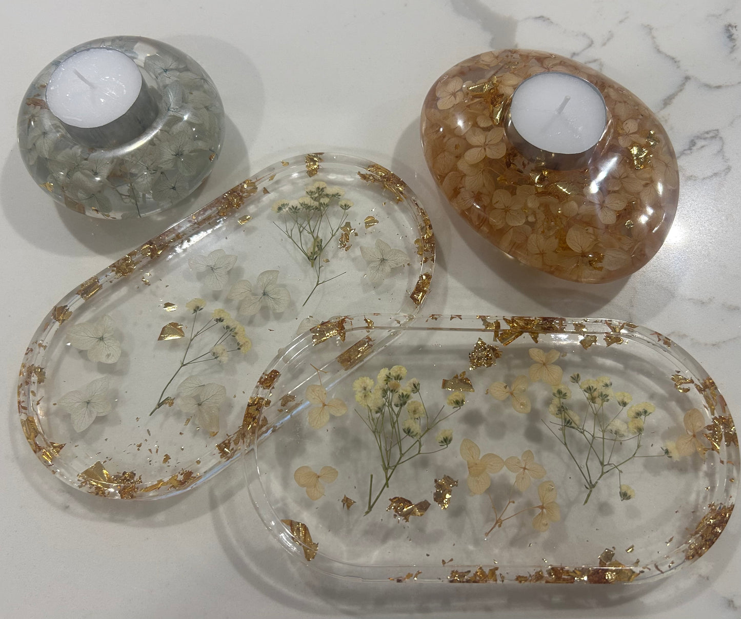 Trınket tray and candle holders preserve flowers