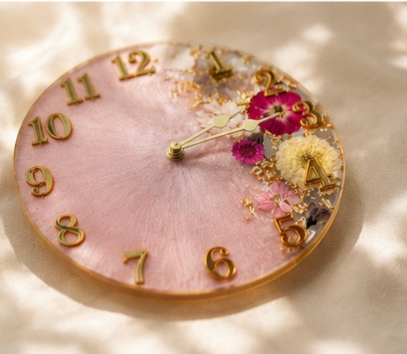 Pink Preserved Flower Resin Clock