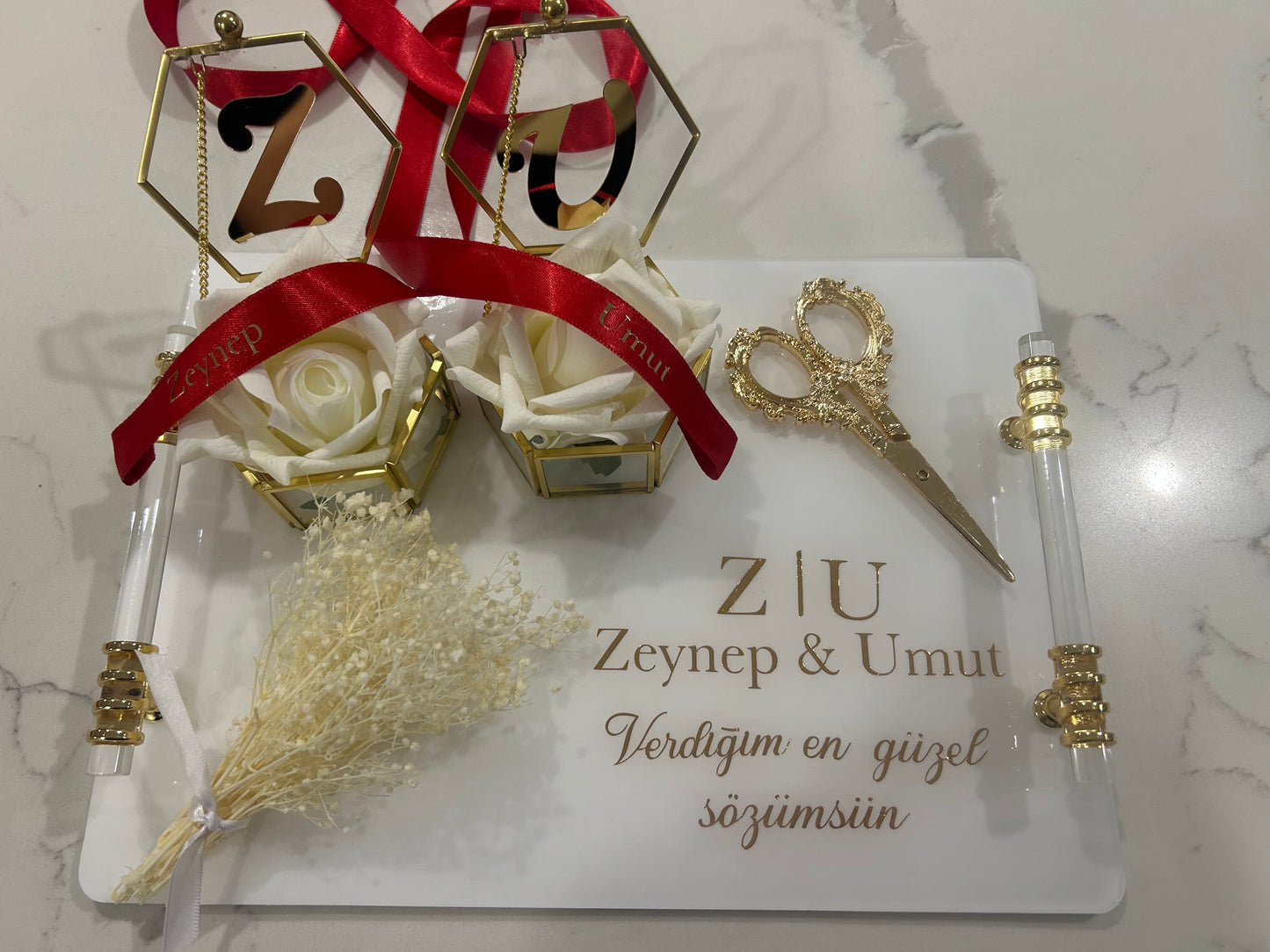Zeynep and Umut Rectangle engagement tray set