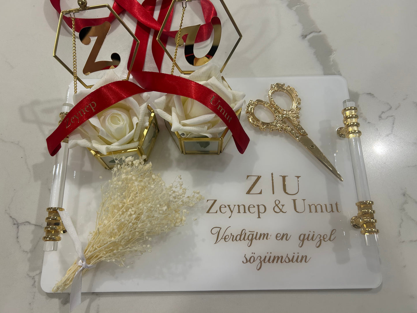 Zeynep and Umut Rectangle engagement tray set