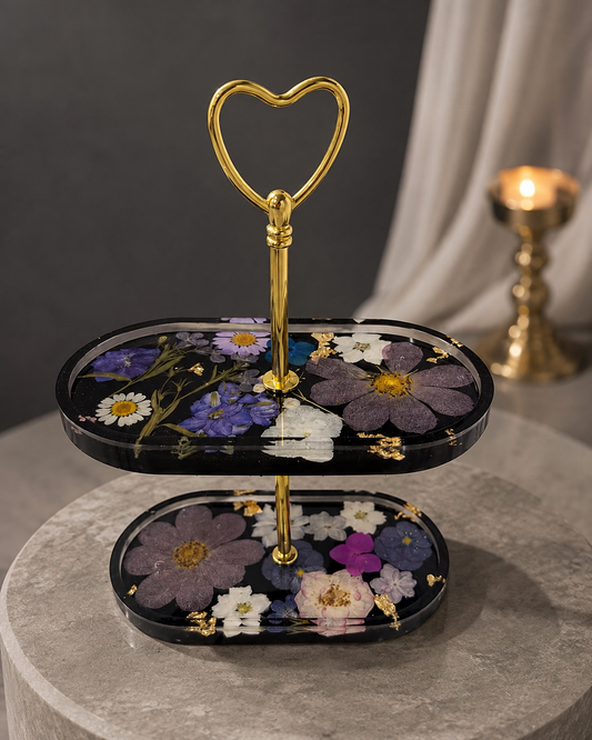 Handmade Floral Two-Tier Resin Stand