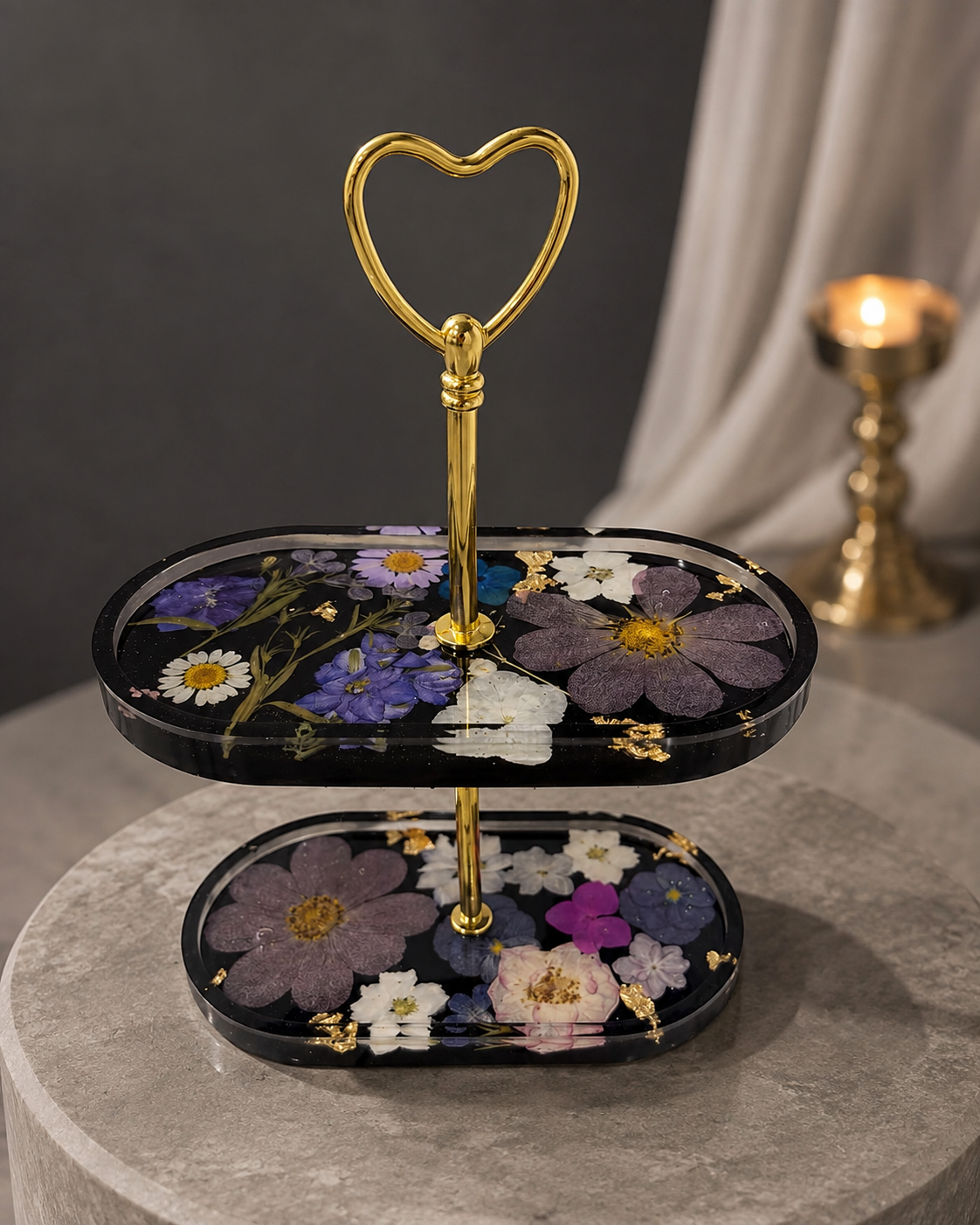 Handmade Floral Two-Tier Resin Stand