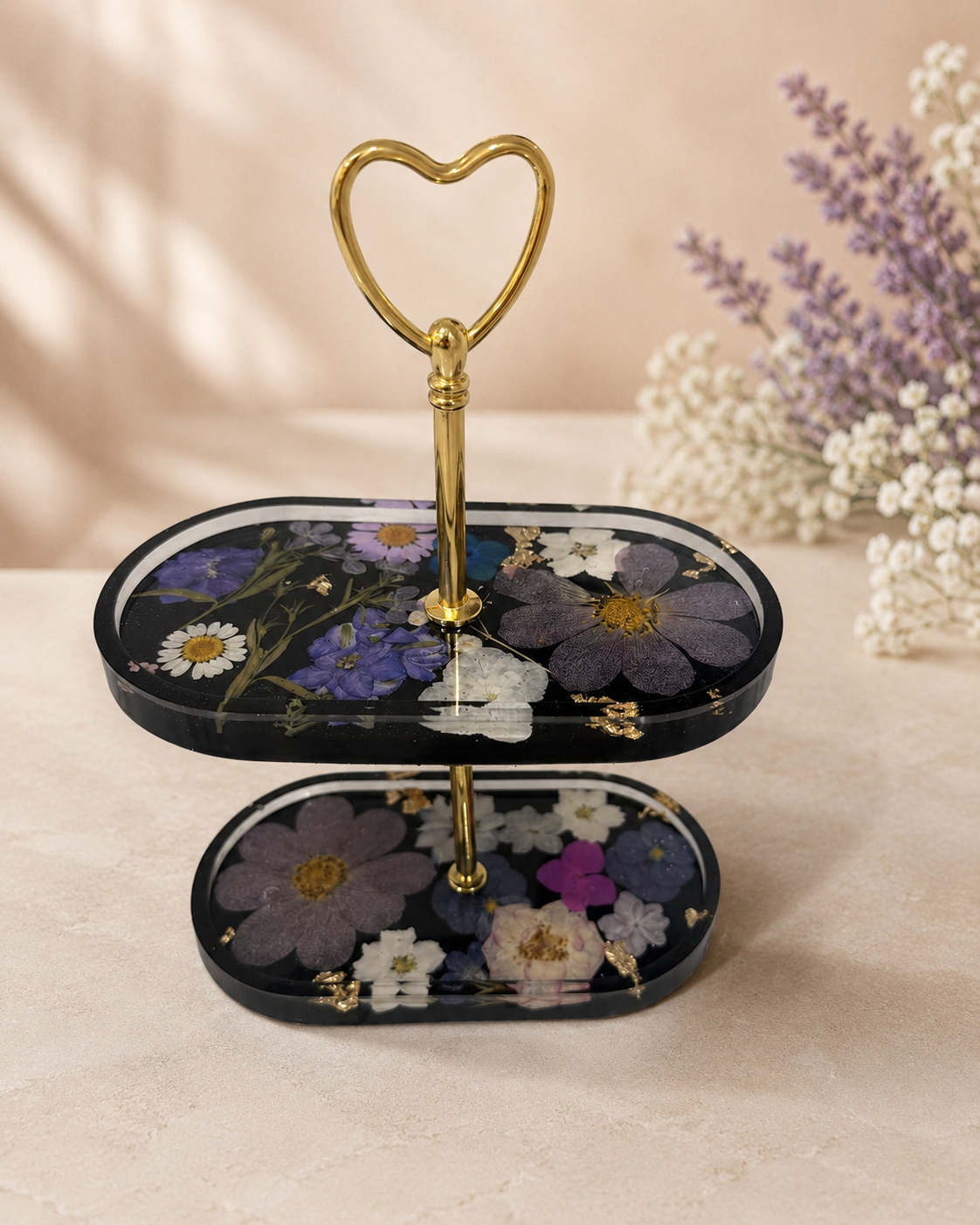 Handmade Floral Two-Tier Resin Stand
