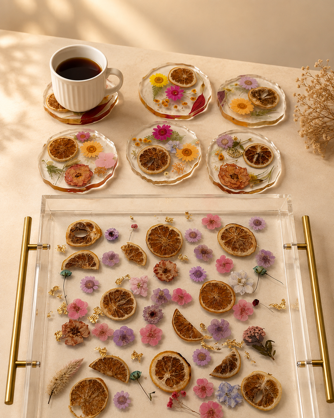 Handmade Botanical Resin Tray & Coaster Set