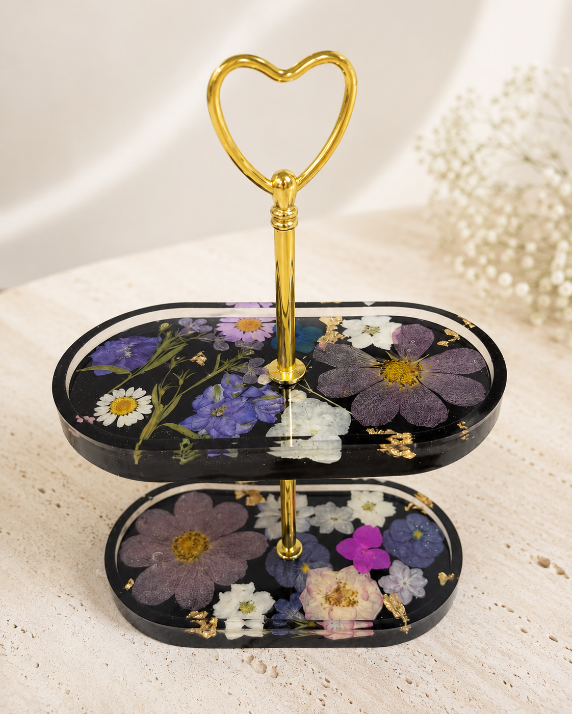 Handmade Floral Two-Tier Resin Stand