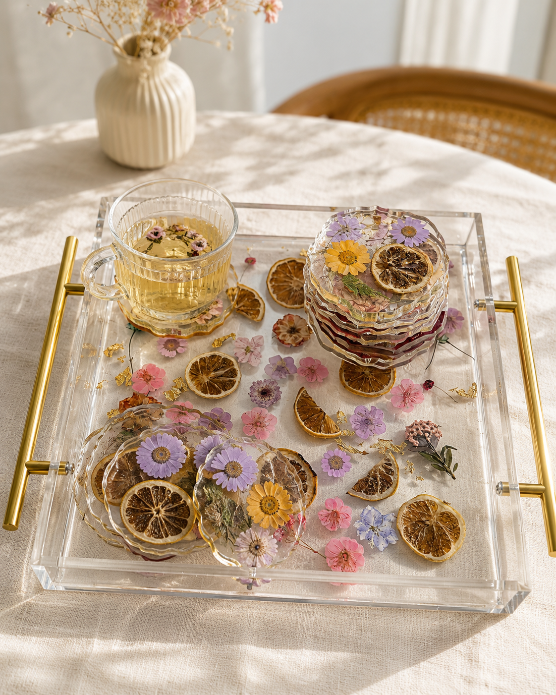 Handmade Botanical Resin Tray & Coaster Set