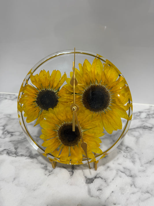 Real Sunflower Resin Clock