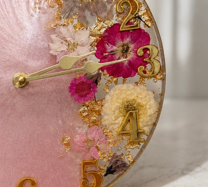 Pink Preserved Flower Resin Clock