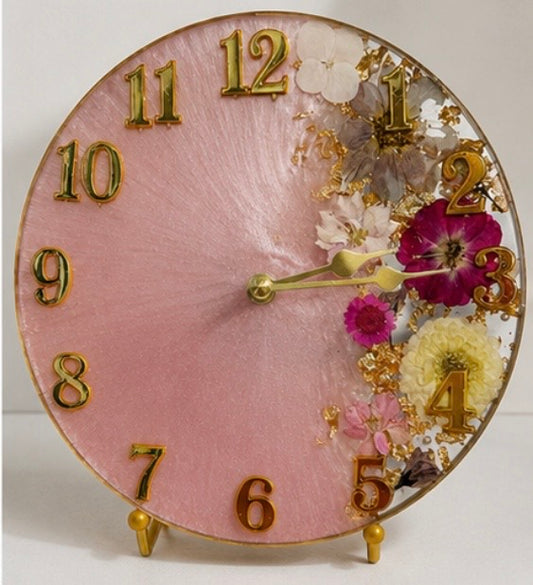 Pink Preserved Flower Resin Clock