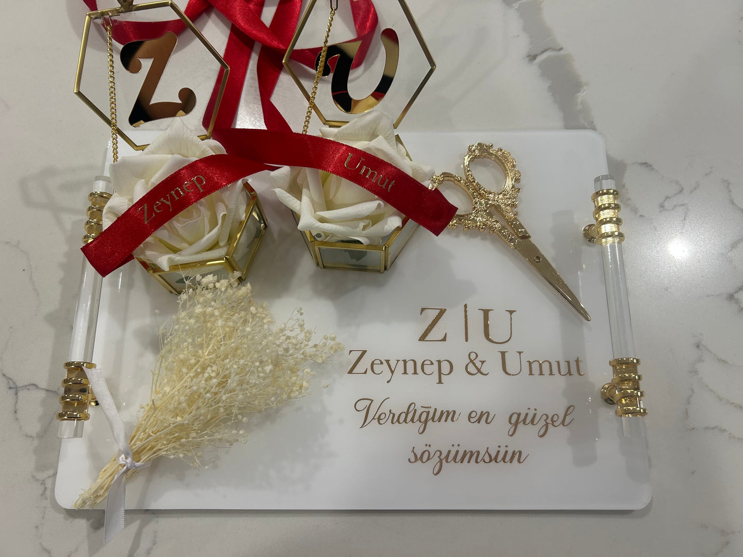 Zeynep and Umut Rectangle engagement tray set
