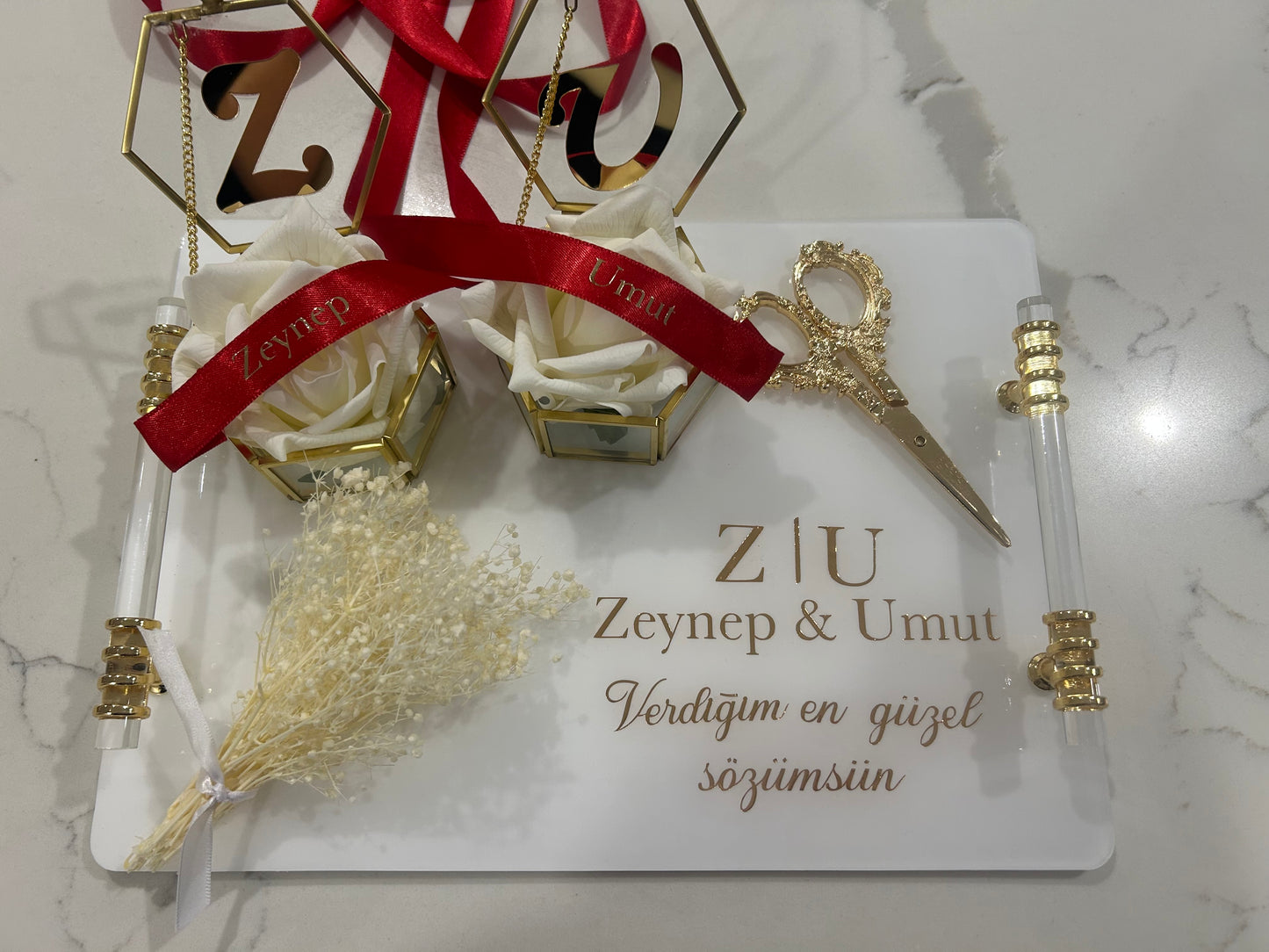 Zeynep and Umut Rectangle engagement tray set