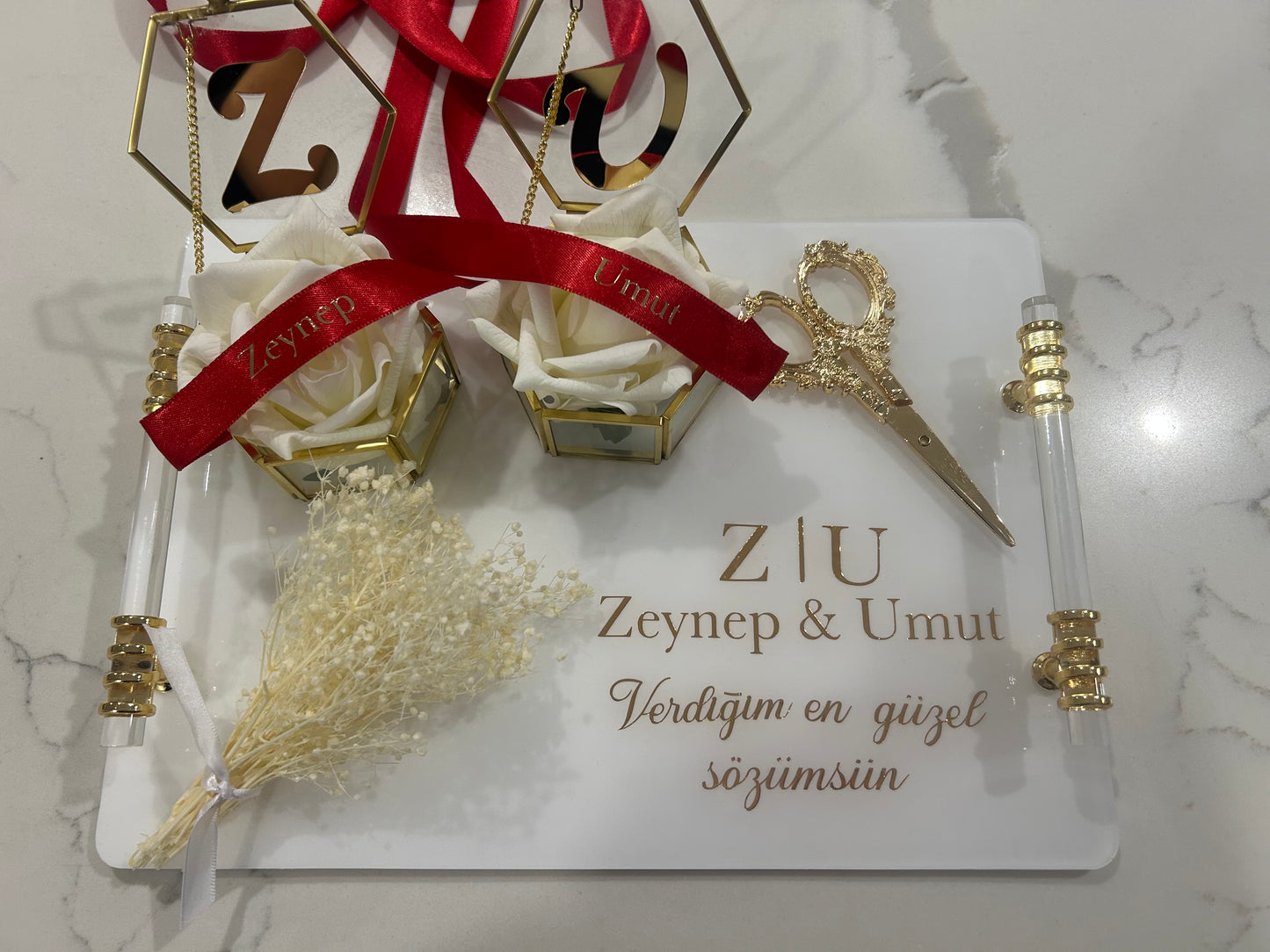 Zeynep and Umut Rectangle engagement tray set