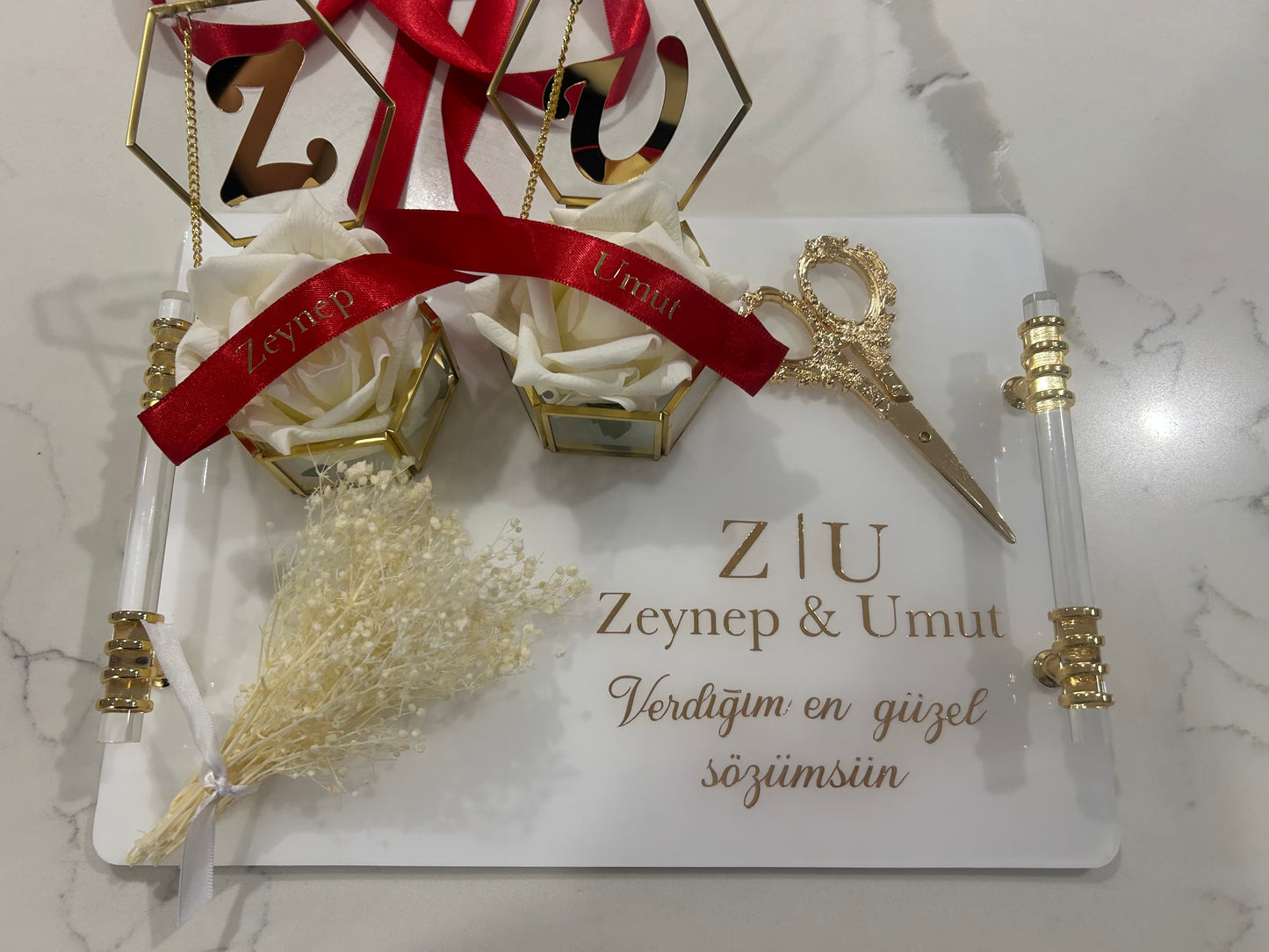 Zeynep and Umut Rectangle engagement tray set