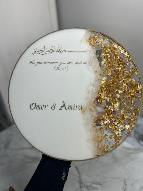 white and gold tray