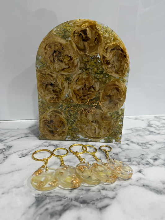 Wedding Flower Preservation Set – Resin Keepsake Block & Matching Keyrings