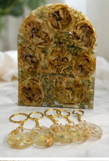 Wedding Flower Preservation Set – Resin Keepsake Block & Matching Keyrings